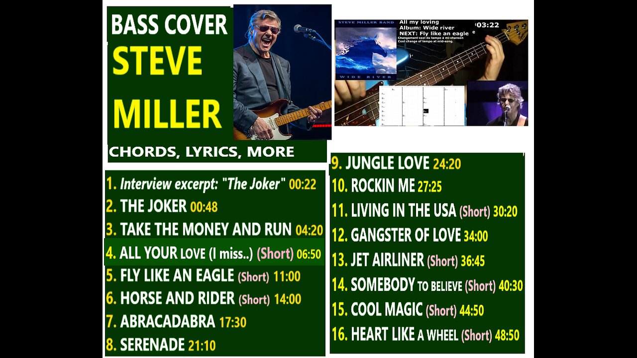 Bass cover STEVE MILLER BAND _ Chords, Lyrics, MORE