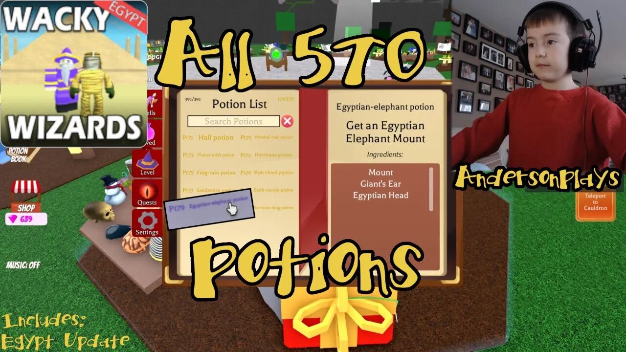 AndersonPlays Roblox Wacky Wizards All Potions - All 570 Potions Book Recipes - Egypt Update