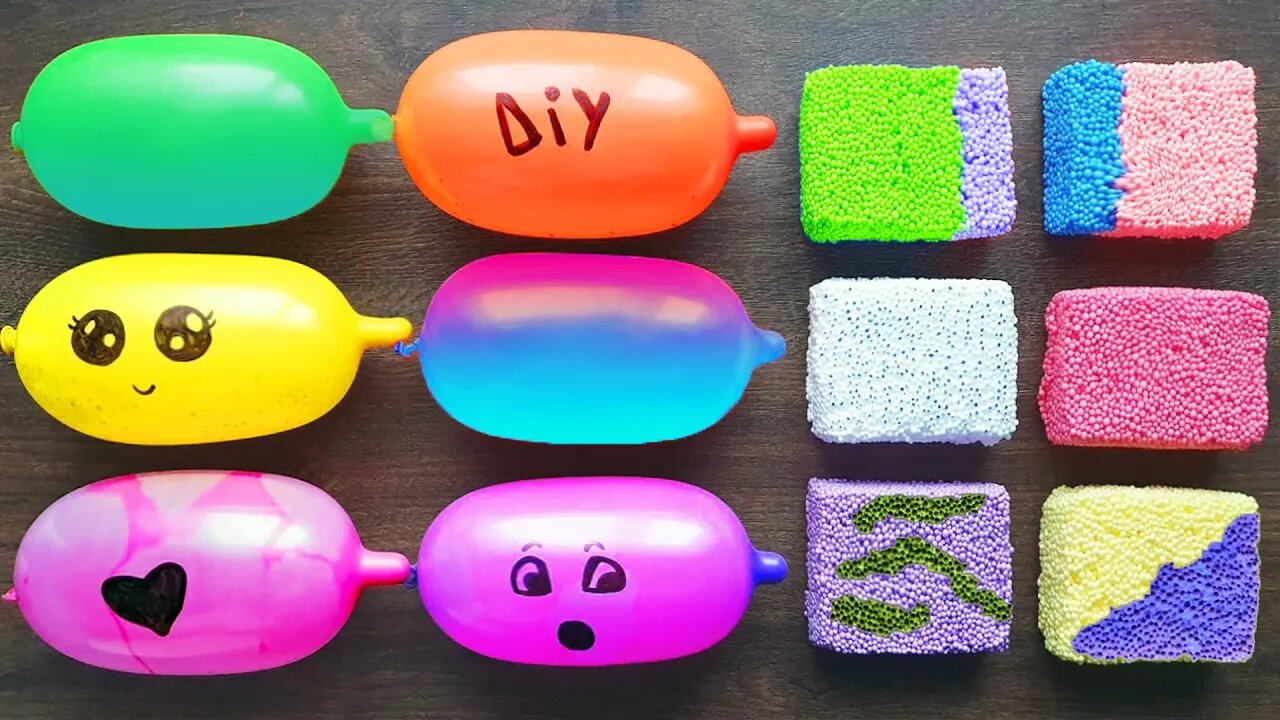 Making Slime with Funny Balloons and Foam Bricks