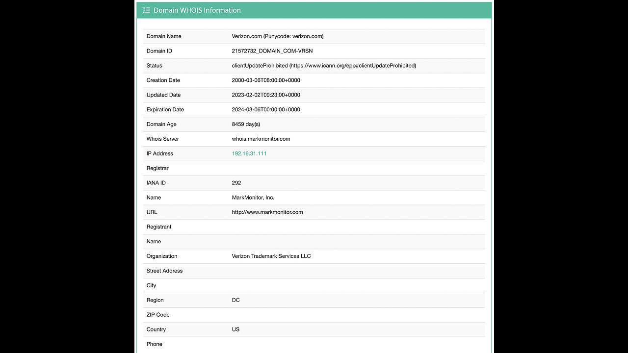 Who Owns Verizon.com? Verizon Trademark Services LLC Washington D.C. U.S.A. WHOIS May 4, 2023
