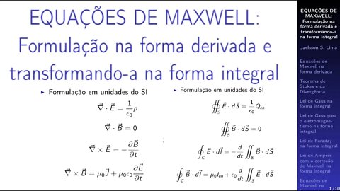 EQUAÇÕES DE MAXWELL: Formulação na forma derivada e transformando-a na forma integral