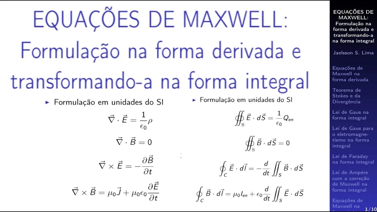 EQUAÇÕES DE MAXWELL: Formulação na forma derivada e transformando-a na forma integral