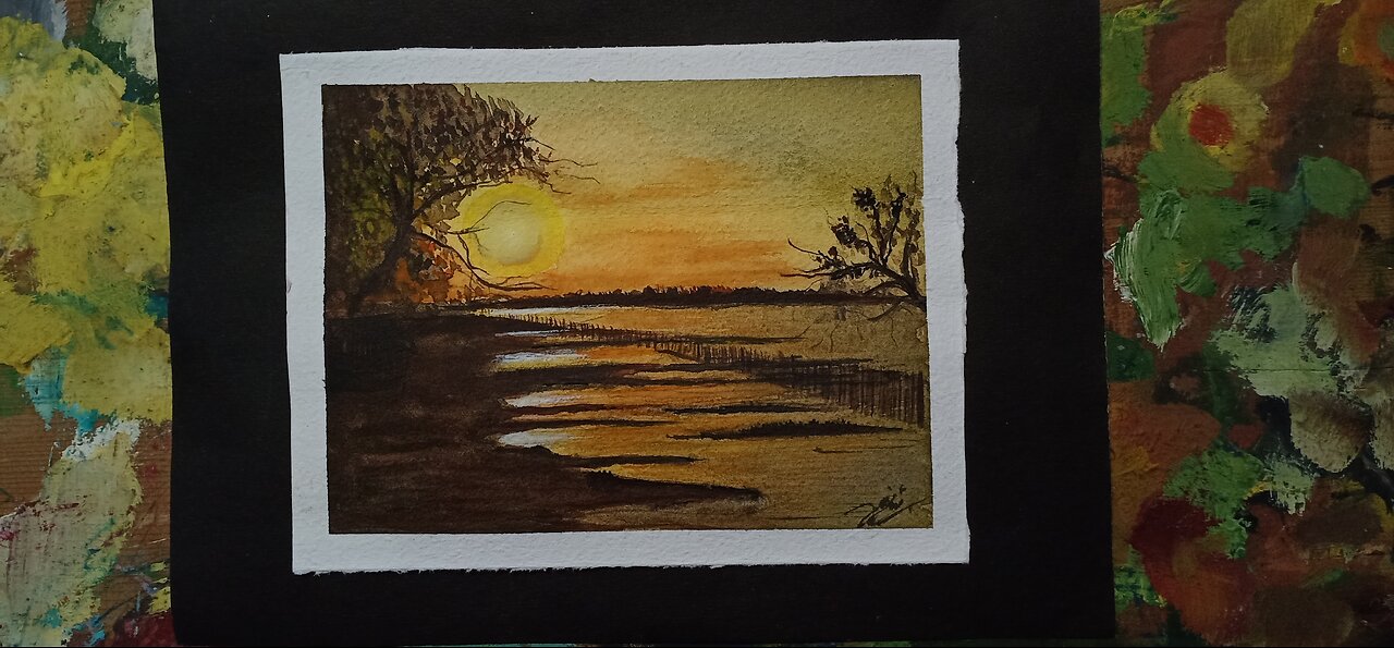 Watercolor painting for beginners beautiful sunset |