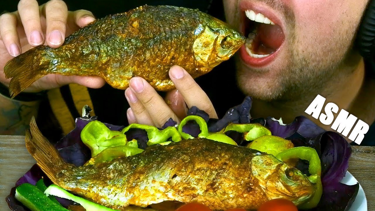 ASMR FISHING, COOKING and EATING with RELAXING MUSIC | EATING SOUNDS (NO TALKING) MUKBANG