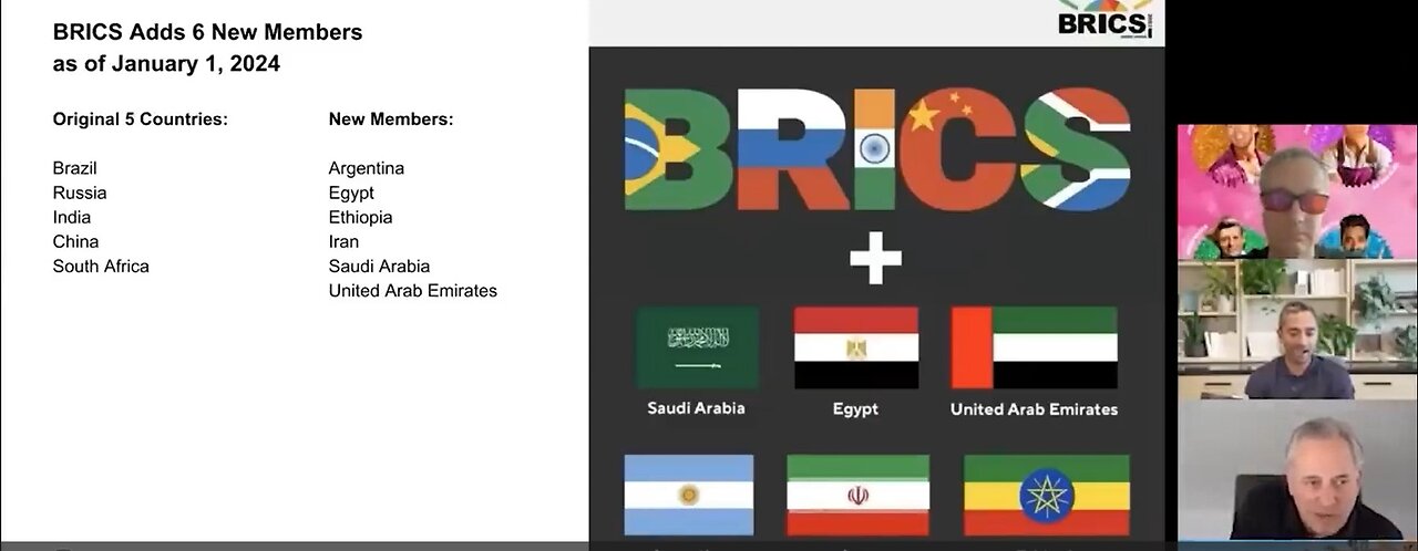 David Sacks analysis on BRICS adding Argentina, Egypt, Ethiopia, Iran, Saudi Arabia, and UAE.