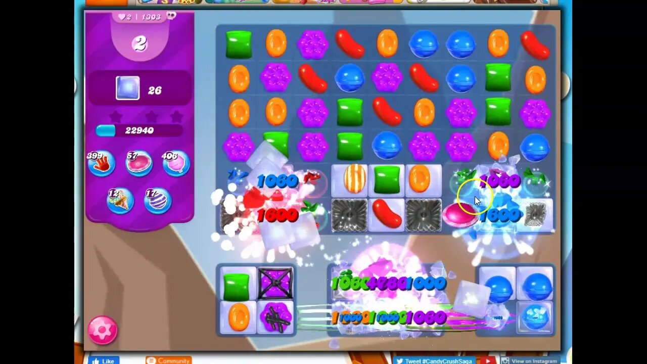 Candy Crush Level 1303 Talkthrough, 15 Moves 0 Boosters