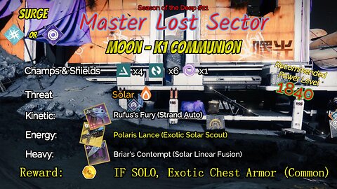 Destiny 2 Master Lost Sector: Moon - K1 Communion on my Strand Warlock 7-9-23