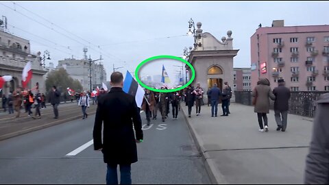 Warsaw, Poland: Independence march guards forces man to put away his Azov-Nazi flag