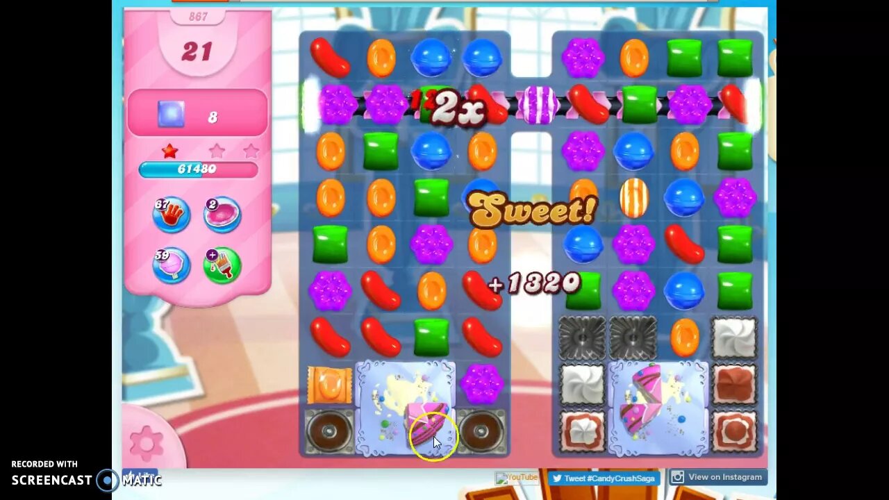 Candy Crush Level 867 Audio Talkthrough, 3 Stars 0 Boosters