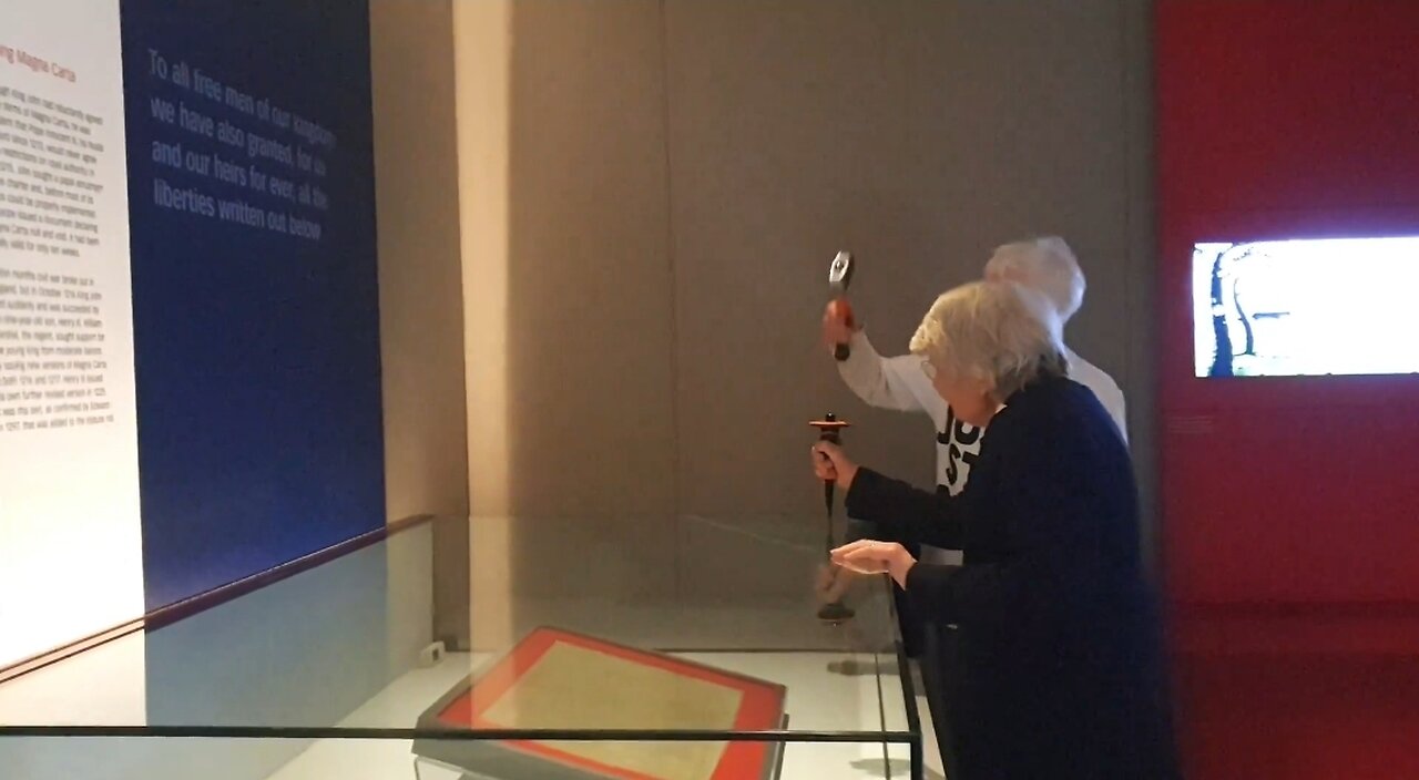 Elderly Climate Crazies Try To Break The Glass Protesting The Magna Carta