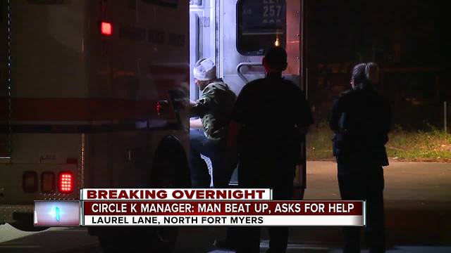 Man walking into North Fort Myers convenience store after being beat up