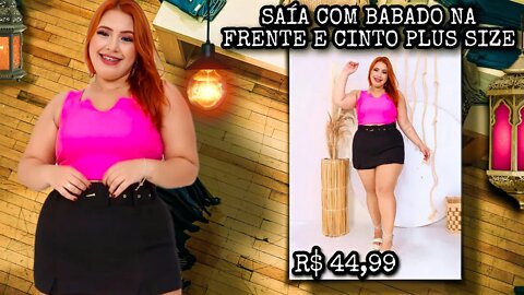 ✔️ SHORT SAÍA COM BABADO NA FRENTE COM CINTO E BOLSO PLUS SIZE