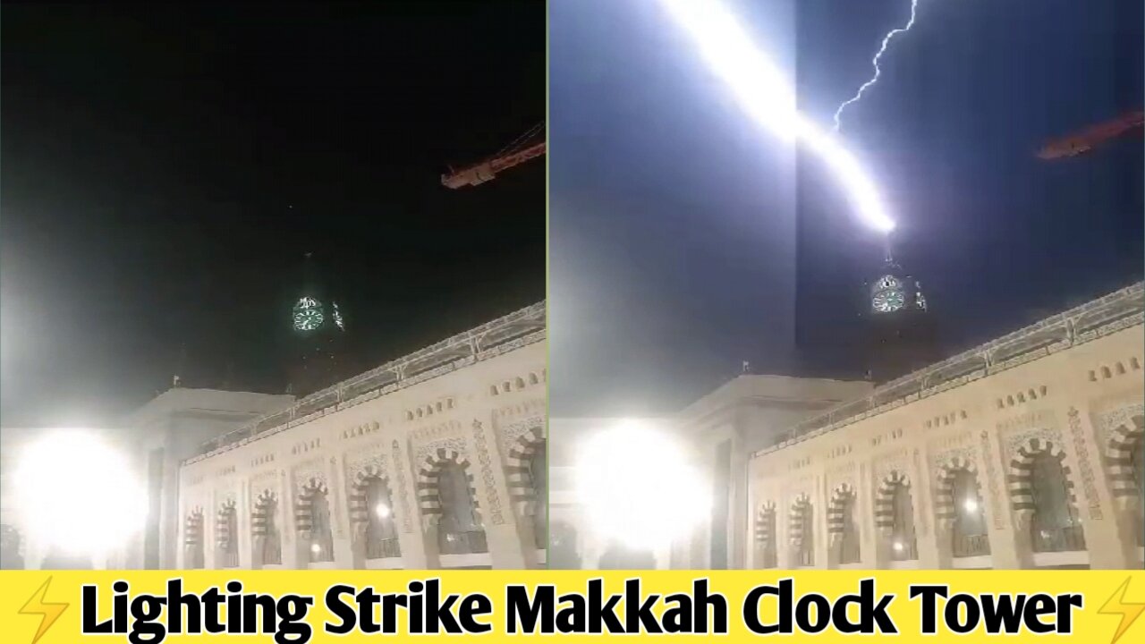 Lighting strike crescent of makkah clock tower