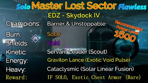 Destiny 2 Master Lost Sector: EDZ - Skydock IV on my Hunter Solo-Flawless 10-13-22
