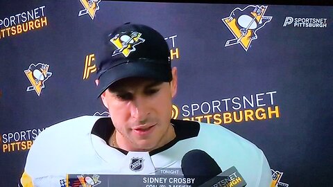 Penguins Captain #87 Sidney Crosby with a post game victory interview.