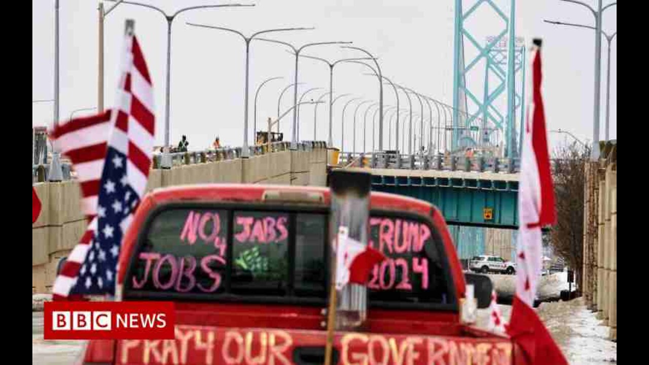 Canadian trucker protesters remain blocking bridge to US