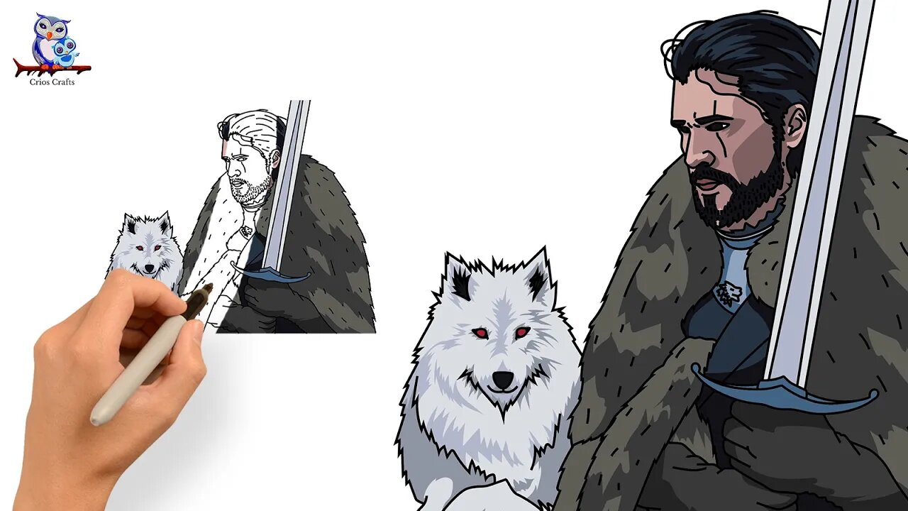 How To Draw Jon Snow and Ghost Direwolf - Game of Thrones