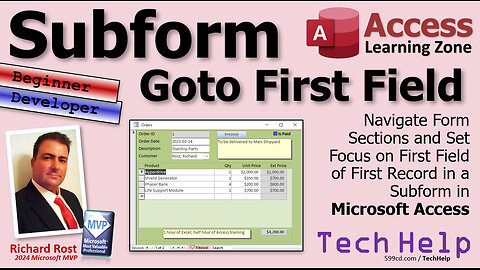 Navigate Form Sections and Set Focus on First Field of First Record in a Subform in Microsoft Access