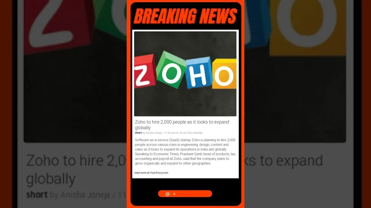 Breaking News: Zoho to hire 2,000 people as it looks to expand globally #shorts #news