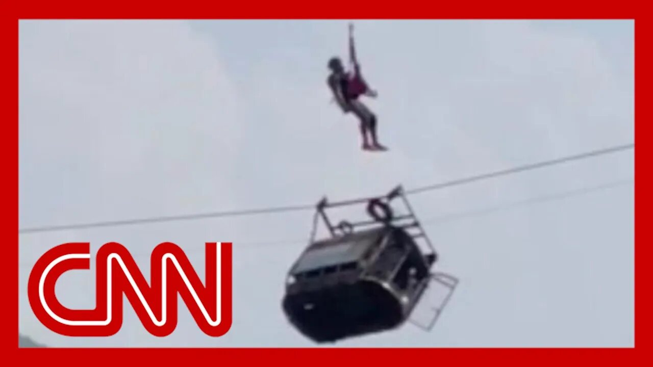 See moment a child was rescued from a dangling cable car