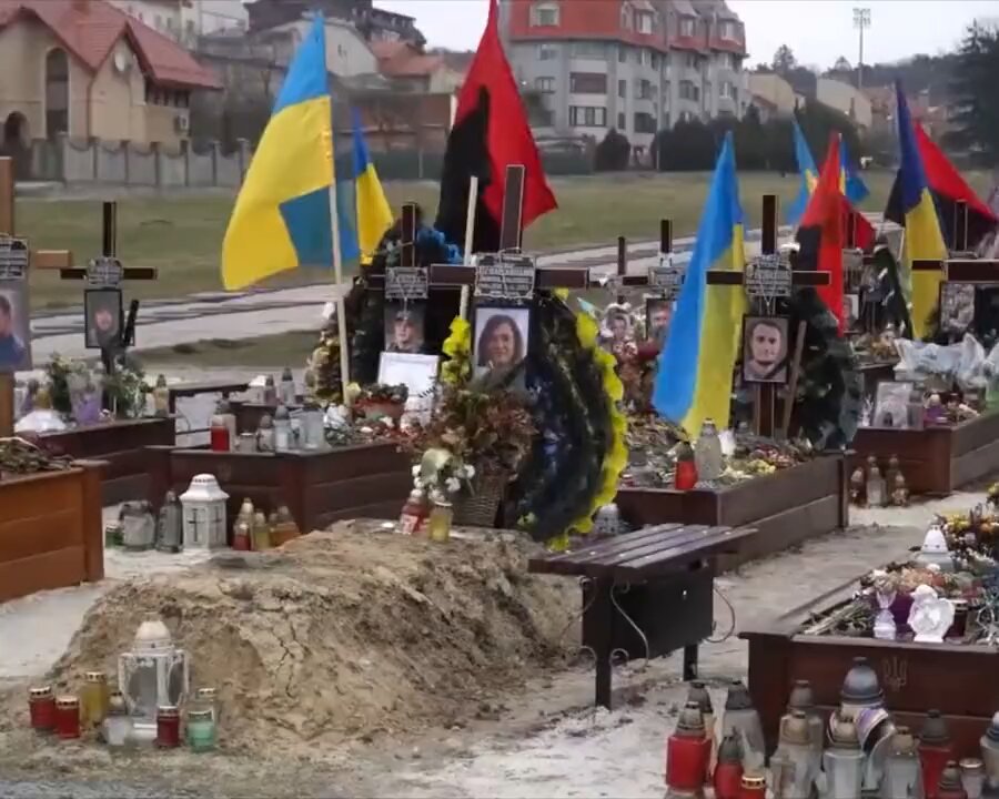 Ukrainian army cemetery is filled with nazi imagery dedicated to Bandera and Waffen SS Divisions