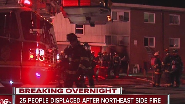 Fire broke out early Tuesday morning at an apartment complex on Indianapolis' northeast side