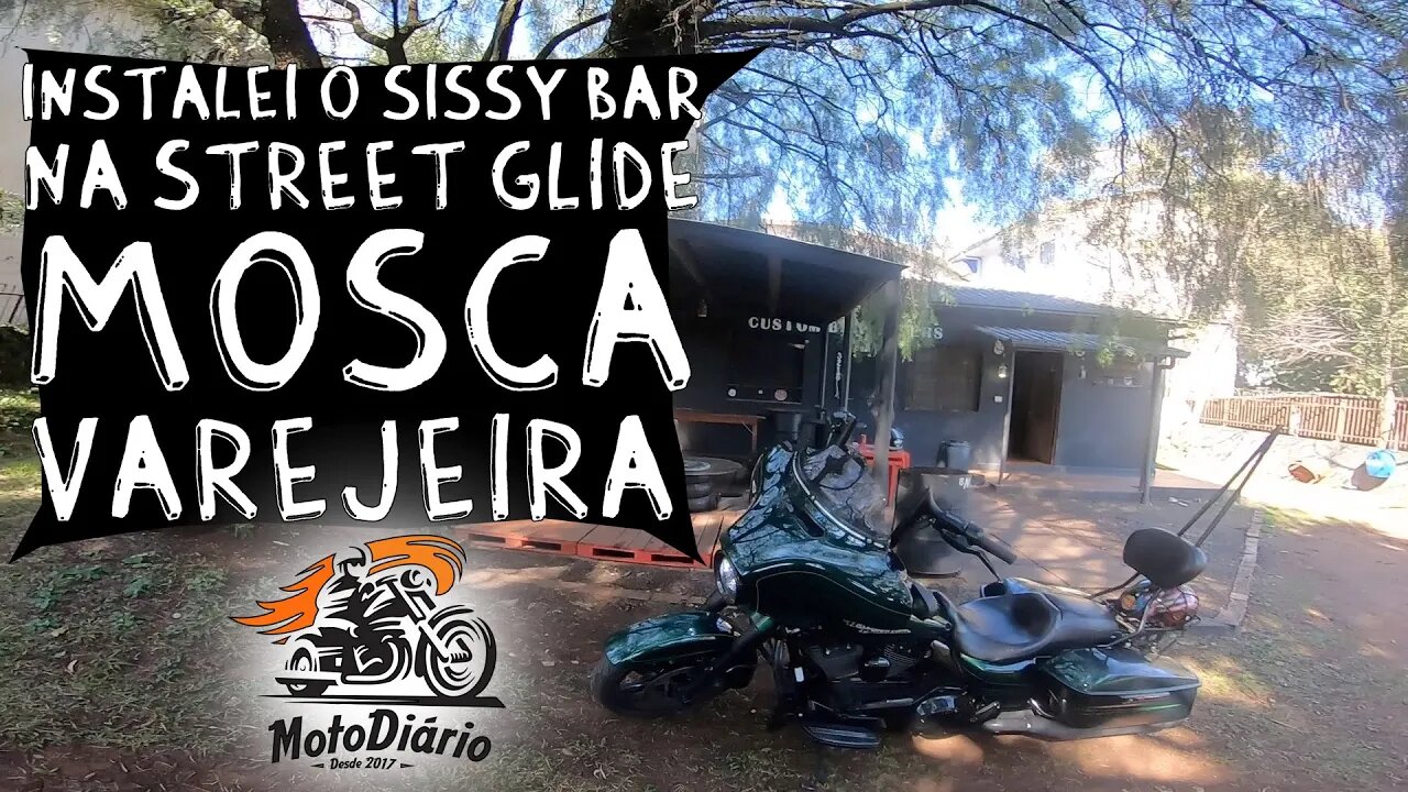 Moto custom acessórios. Instalei o Sissy bar na Street Glide, Mosca Varejeira