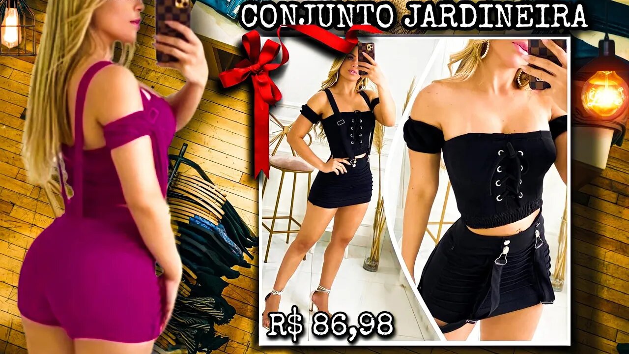 Conjunto Jardineira Short com saía com suspensório Cropped Cigana Moda Luxo/@Shopee Brasil