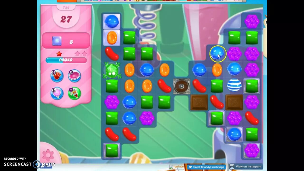 Candy Crush Level 758 Audio Talkthrough, 1 Star 0 Boosters