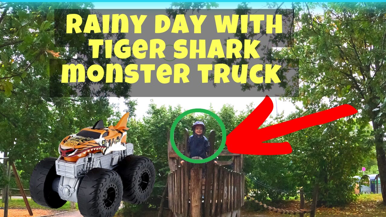 Tiger Shark Monster Truck Hot Wheels Has Fun at A Playground