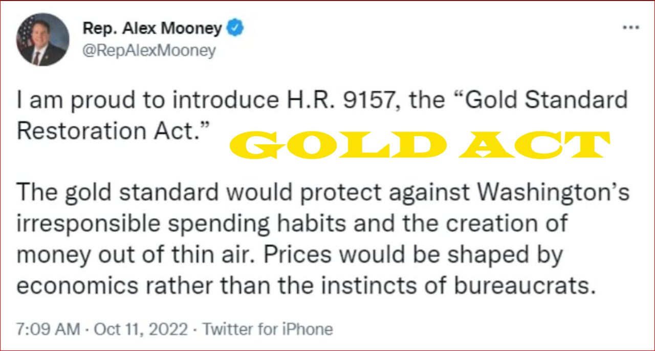 Rep. Alex Mooney I am proud to introduce H.R. 9157, the “Gold Standard Restoration Act.”