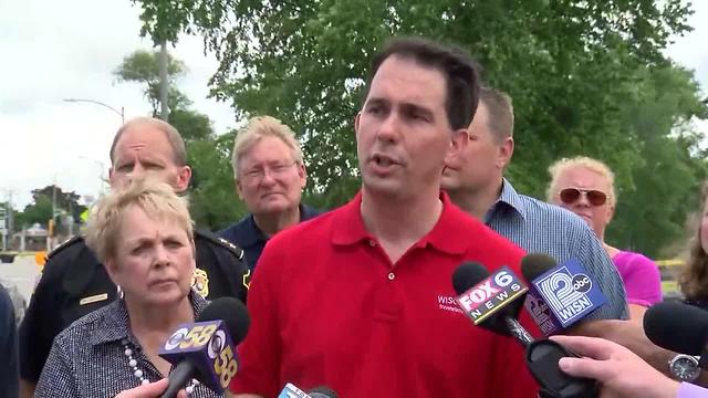 Governor Scott Walker addresses flood damage and safety concerns in Burlington