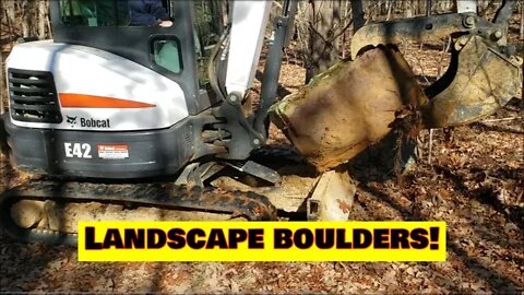 Big landscape rocks! Bobcat excavator deep woods mission PART 1 Modern Homesteading