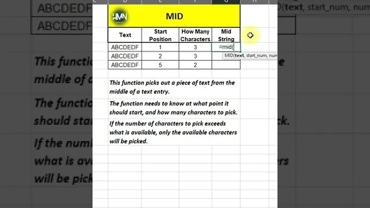 "🔍 Excel Pro Tip: Extract Text Like a Ninja! | Middle-of-Text Magic 📊✨ #Shorts" #mid #excel