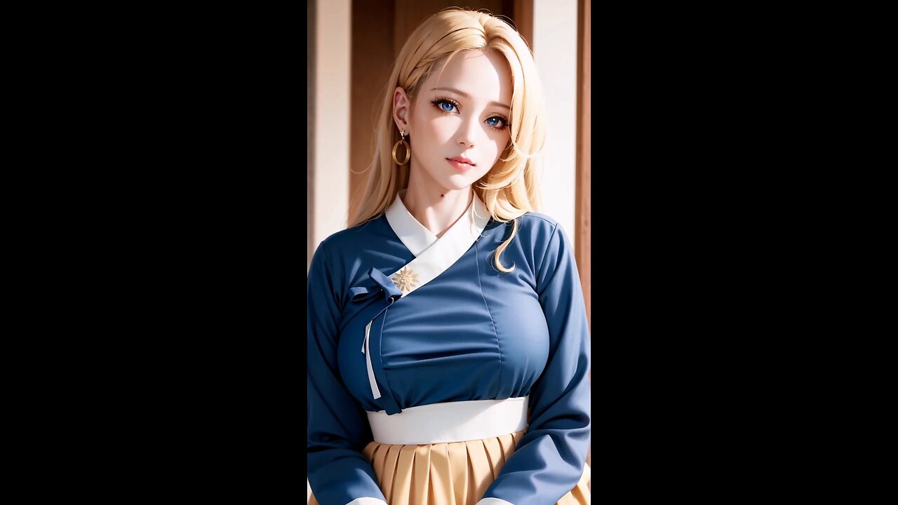 AI Hot Women Lookbook: Blonde Girl w/ Korean Dress Hanbok