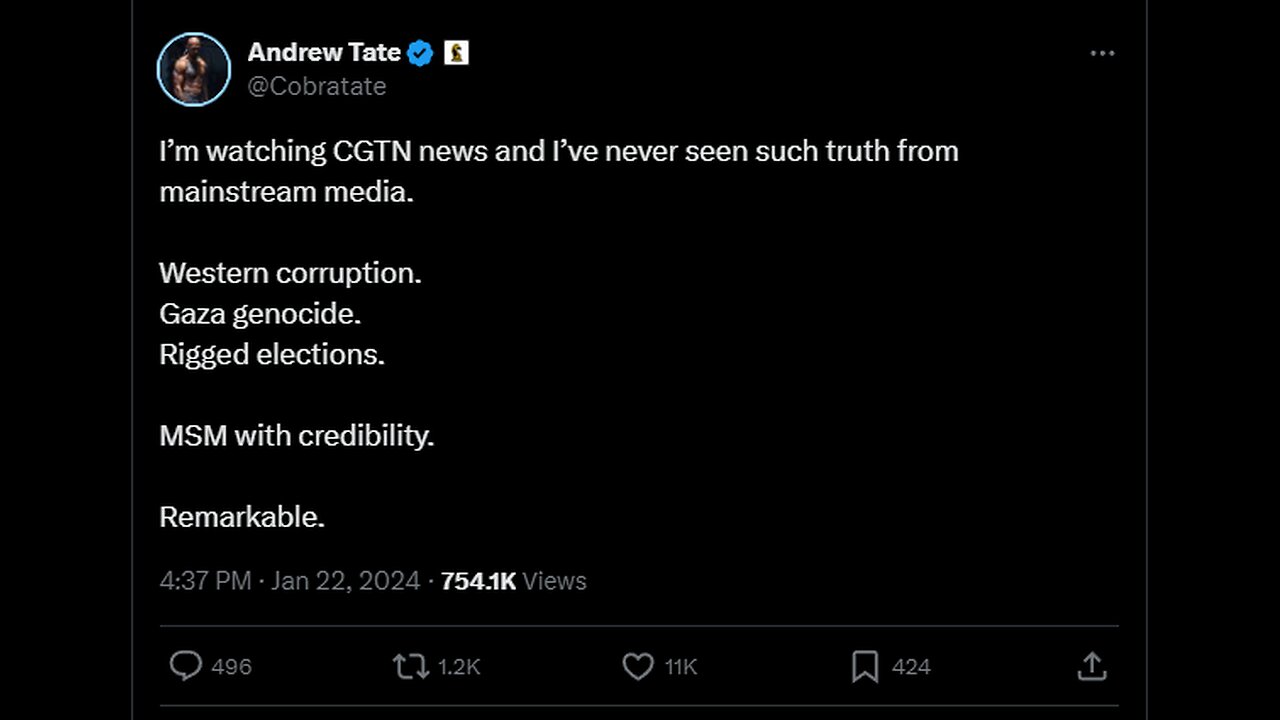 PREMIERE Andrew Tate on Chinese Media BANNED VIDEO ON TIKTOK