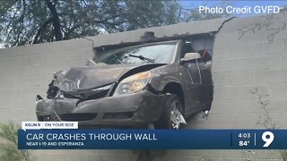 Critical injury after car goes through wall on I-19 off-ramp