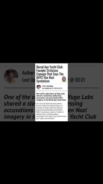 Bored Ape Yacht Club Founder Criticizes Capaign That Says The BAYC Has Nazi Symbolism #cryptomash