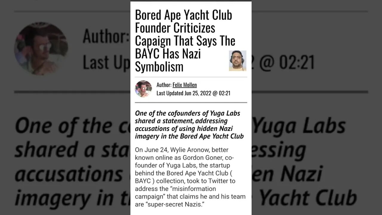 Bored Ape Yacht Club Founder Criticizes Capaign That Says The BAYC Has Nazi Symbolism #cryptomash