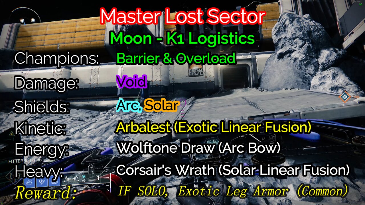 Destiny 2 Master Lost Sector: The Moon - K1 Logistics 1-30-22