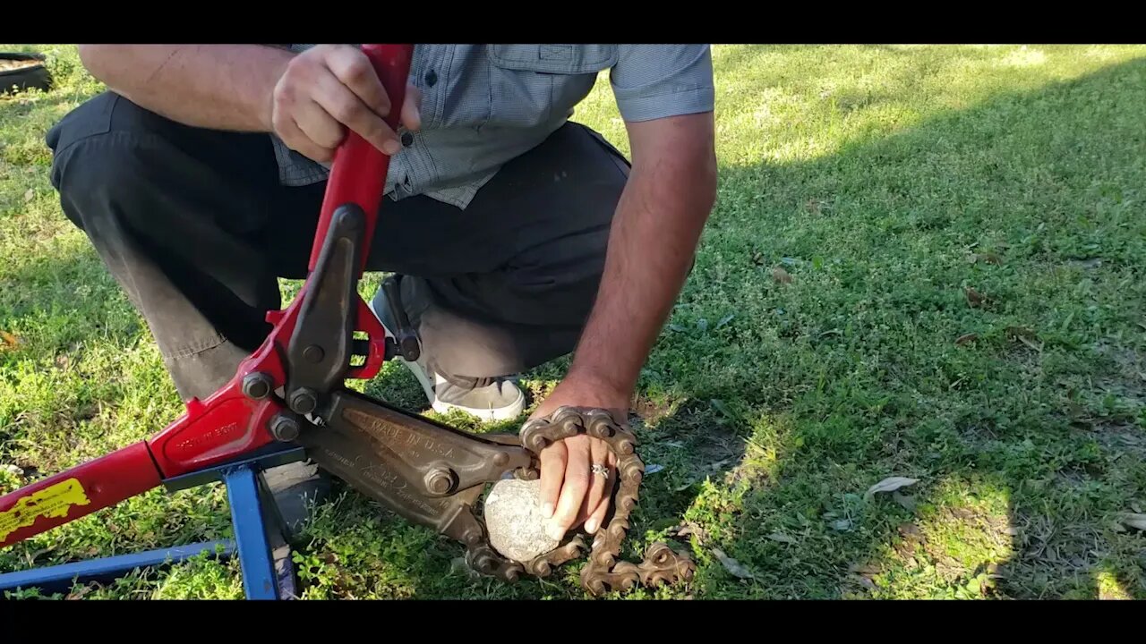 Breaking open a geode with a lump.