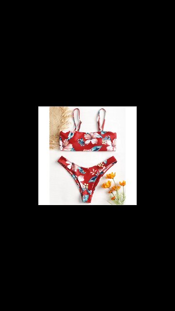 Floral Bandeau Thong Bikini Set