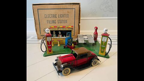 Electric Lighted Filling Station was a toy representing Technological Marvels of the 1920’s !