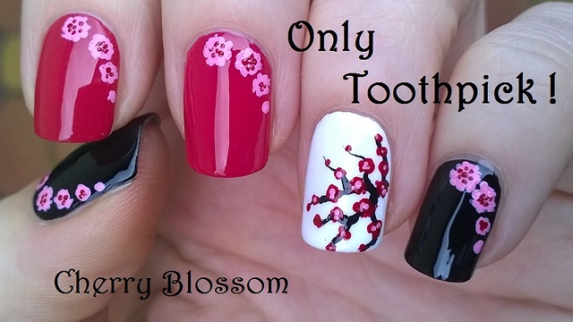 Cherry Blossom Nail Art Using Only Toothpick