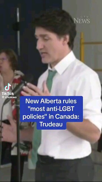 Trudeau's blaming Tucker Carlson for Alberta's new LGBT laws.