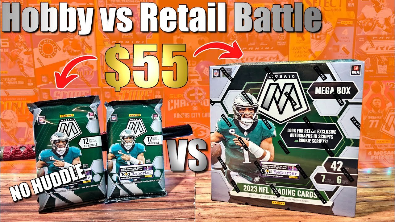 $55 HOBBY vs $55 RETAIL | 2023 Mosaic Football Cards No Huddle Packs x2 and Walmart Mega Box