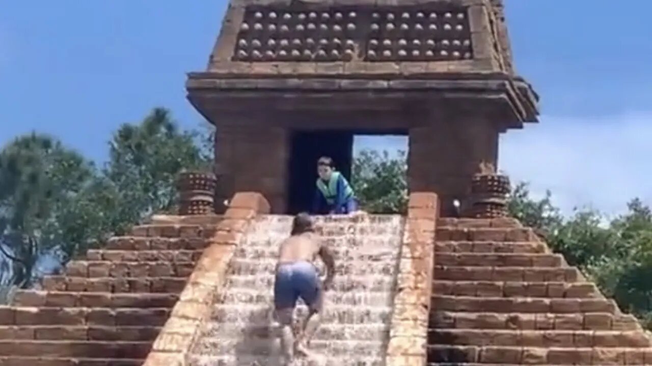 Child Dangerously Climbs Restricted Temple at Disney Resort