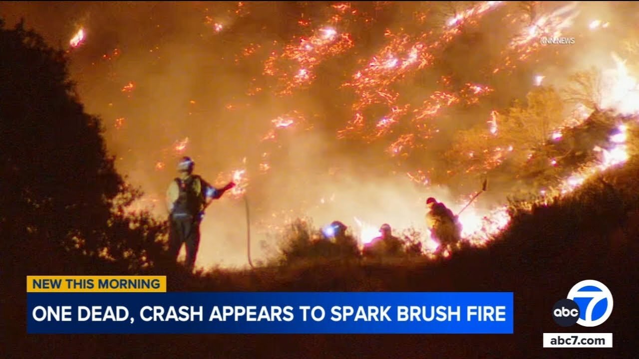 Deadly crash sparks brush fire off 5 Freeway in Gorman