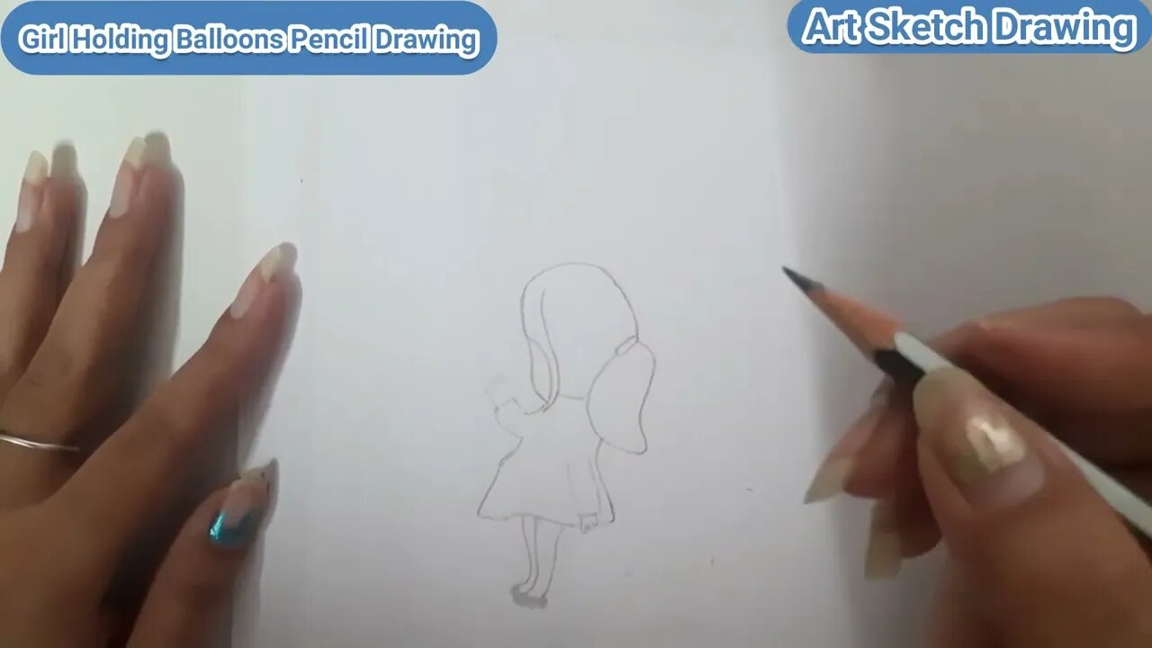 Girl Holding Balloons Drawing Easy Girl Holding Balloons #girldrawingtutorial #easy_pencil_drawing