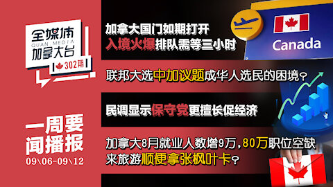 一周要闻 // 加拿大国门打开入境火爆排队需等三小时，中加议题会使华人投票陷困境？8月就业人数增9万 ，80万职位空缺，来旅游顺便拿张枫叶卡？#全媒体加拿大台QMedia.Canada 302期